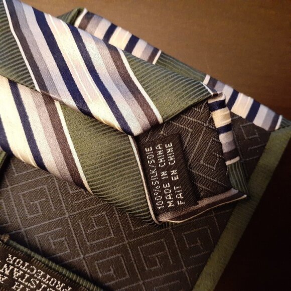 George Men's Silk Tie Green Gray Navy Blue Stripe - Picture 4 of 5